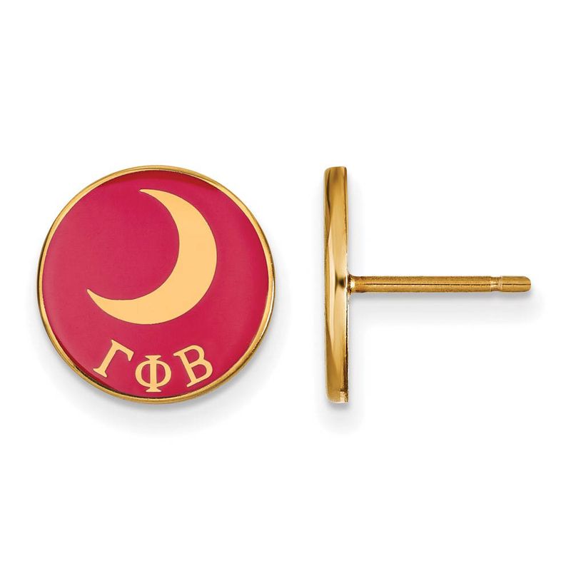 14k Plated Silver Gamma Phi Beta Red Enamel Moon Disc Post Earrings